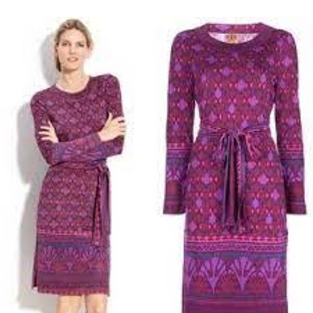 Tory Burch Belted Silk Audra Shift Dress XSMagenta